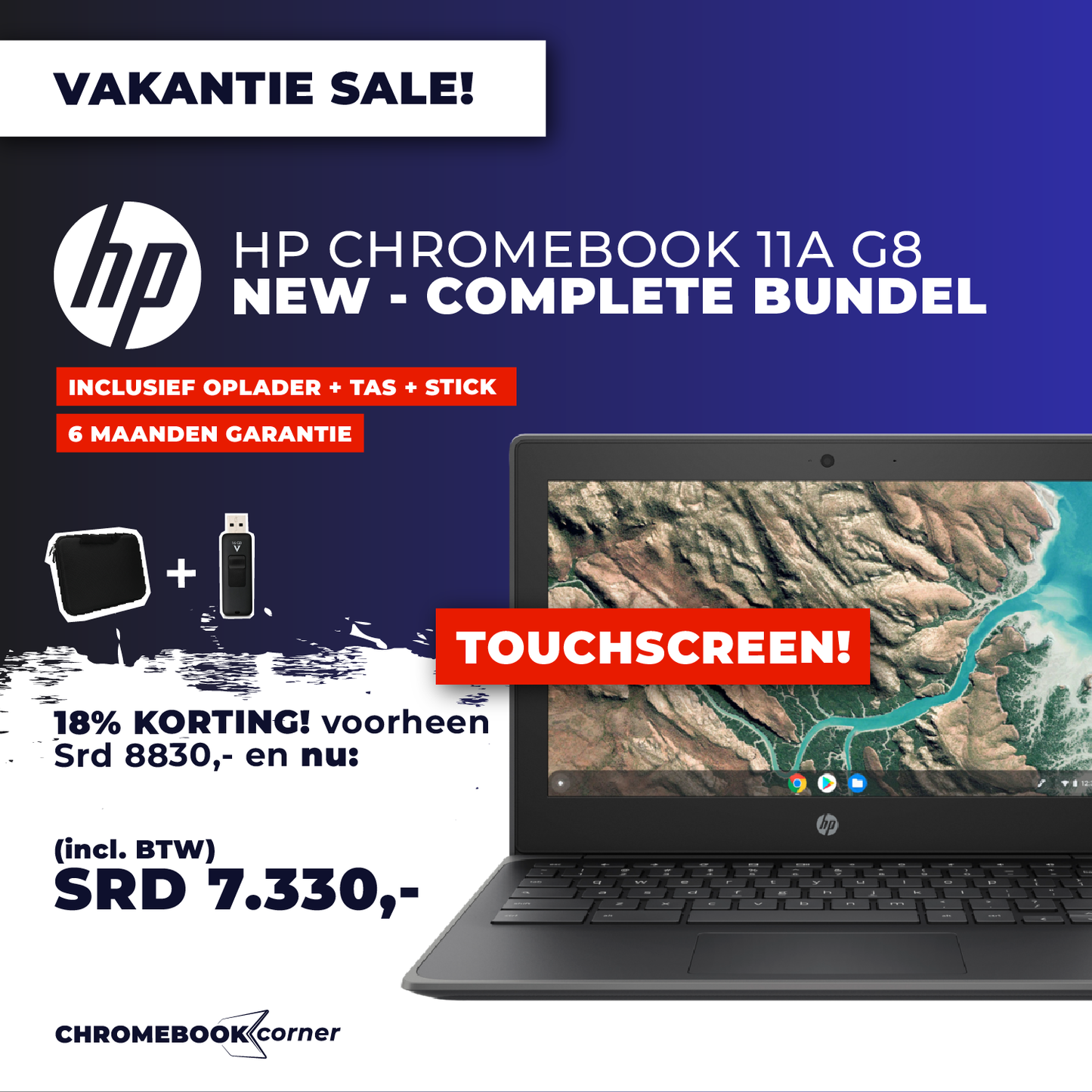 NIEUW HP Chromebook 11A G8 Bundel! Laptop + Tas + USB-stick!