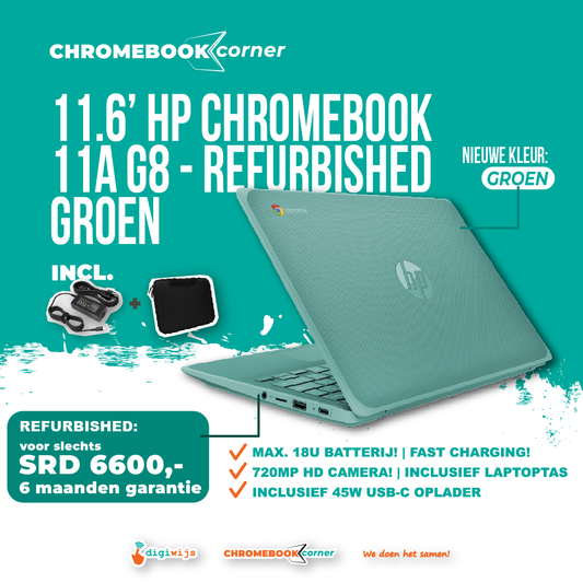 HP NON-TOUCH Chromebook 11A G8 - GROEN Bundel